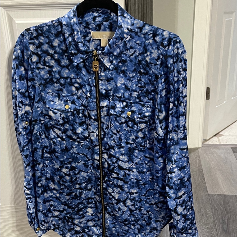 Michael Kors Blue and Black Abstract blouse